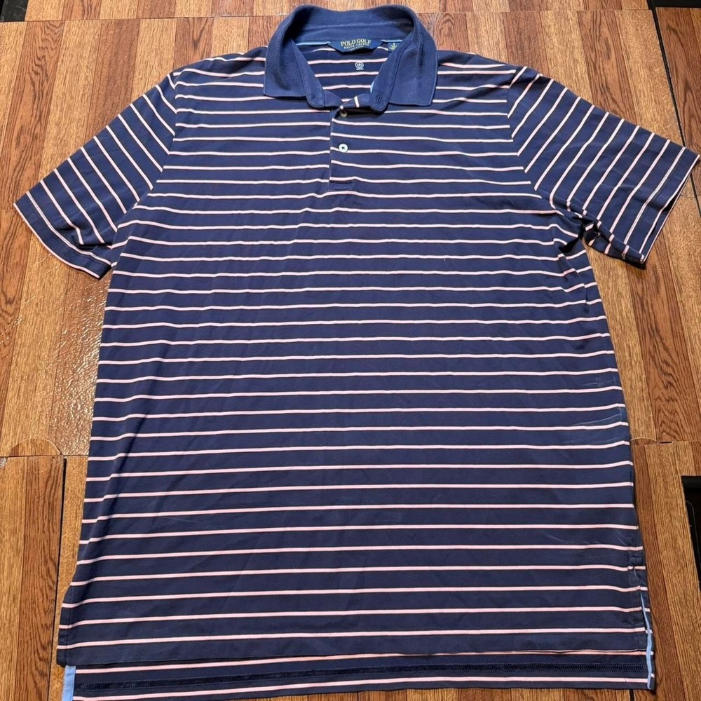 Polo Golf Ralph Lauren Blue Striped Polo Button Shirt Large